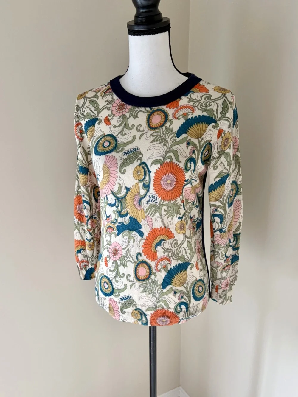 J.Crew 100% Merino Wool Floral Print Crewneck Sweater Top Size M